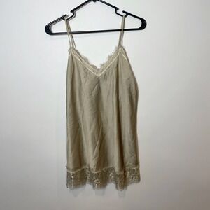 Flora Ashley Camisole Tank Tops Womens Brown L Sleeveless Lace Straps V-Neck New